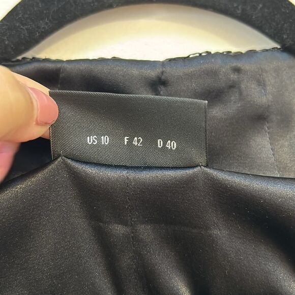 Akris Blazer Jacket Cropped Structured Collarless Shine Woven Twill Moto Size 10 - Picture 7 of 11